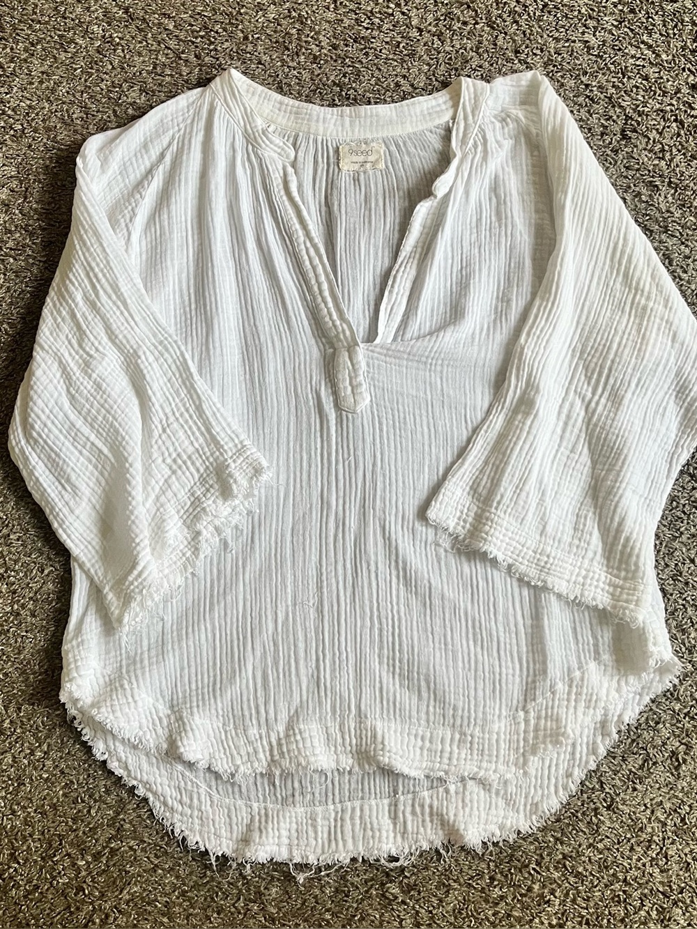 9seed Marrakesh Dashiki Tunic Gauze Top Peasant Blouse Size Small Cotton Raw Hem
